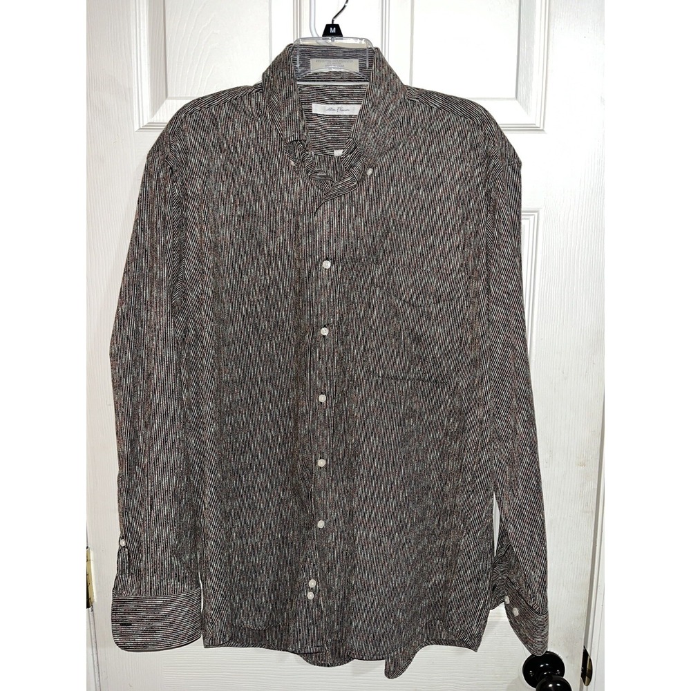 Alan Flusser Size L Brown Mens Shirt Button Down Corduroy Long Sleeves Polyester